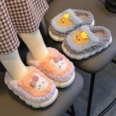 Детские хлопковые тапочки с героями мультфильмов: Теплая, нескользящая домашняя обувь для мальчиков и девочек на осень/зиму.