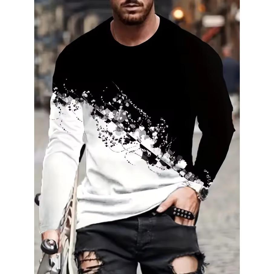 Spring Autumn Grandient Print Men Clothes Fashion Long Sleeve Round Neck Casual T Shirt Men Sport 3D Digital Print Street Style Sport Tops