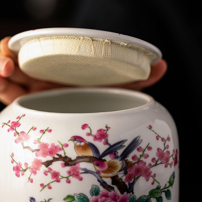 Большая керамическая чайница с крышкой – Винтажный дизайн с птицами и цветами, Герметичная банка для хранения рассыпного чая