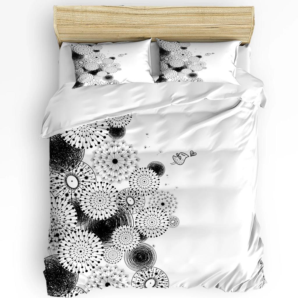 Одуванчики Цветы Черный Пододеяльник Постельное белье Комплект Для Двуспальной Кровати Домашний Текстиль Одеяло Чехол Наволочки Спальня Постельное Белье Без Простыни