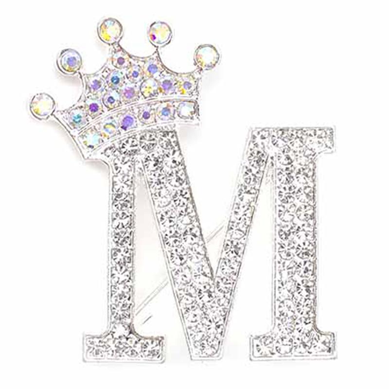 Fashion Crown 26 Initial Letters A To Z Crystal Rhinestone Brooch Pins Women