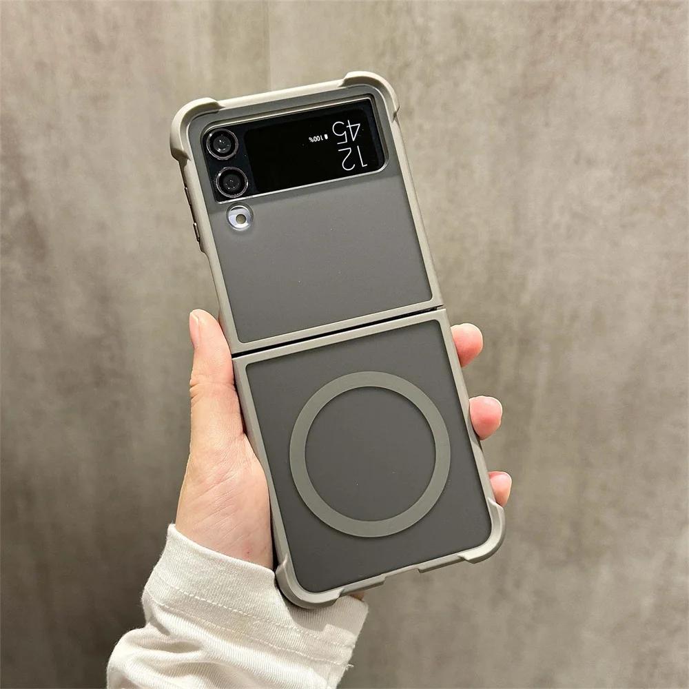 Магнитный полупрозрачный матовый чехол для телефона MagSafe для Samsung Galaxy Z Flip 6 5 4 3 Flip6 Flip5 Flip4 Flip3 5G Противоударный чехол