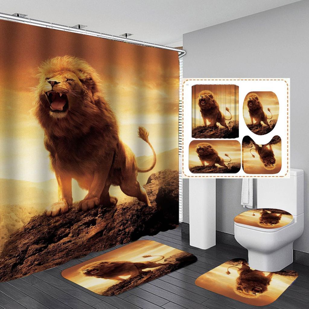 4 шт. наборы занавесок для душа серии Lion для ванной комнаты, нескользящие коврики для ванной комнаты, крышка для унитаза, коврик для ванной