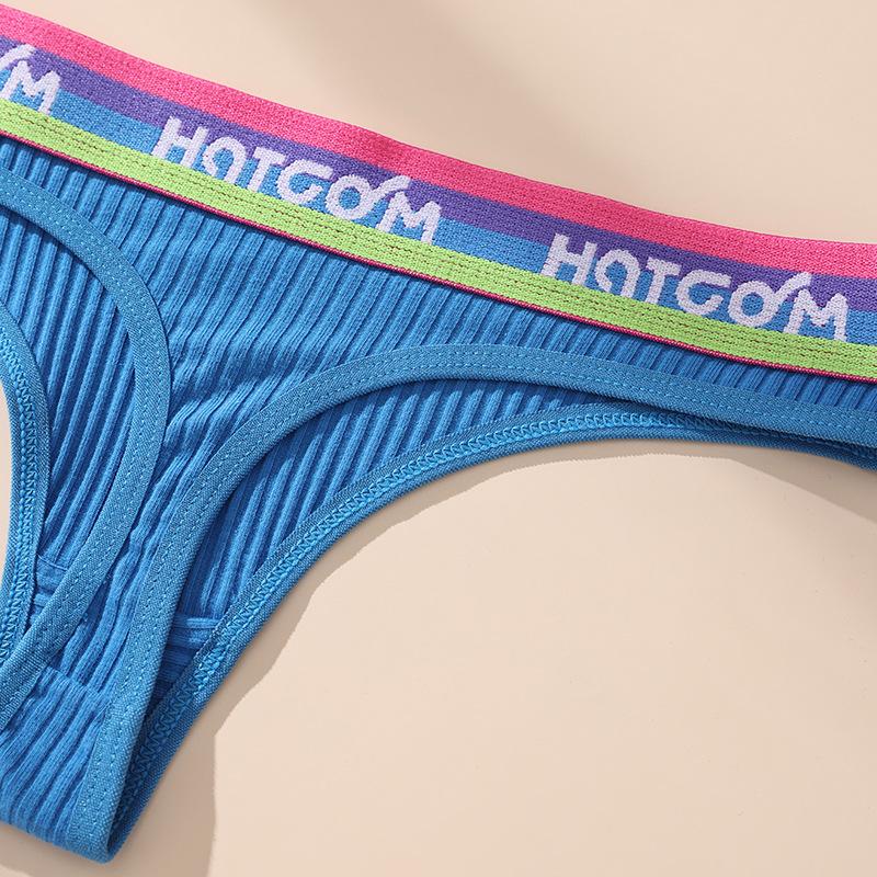 Европейский размер Сексуальные стринги с низкой посадкой Пояс с буквами Нить Женское нижнее белье Брифы Т-образные трусы Хлопок