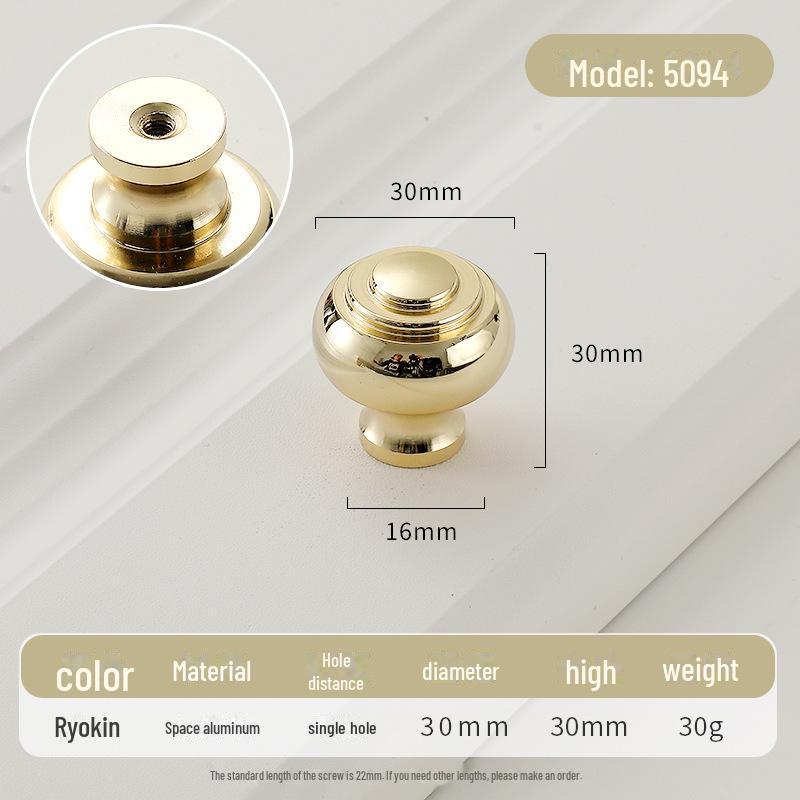 Золотая круглая ручка для ящика класса люкс с одним отверстием для современных простых шкафов