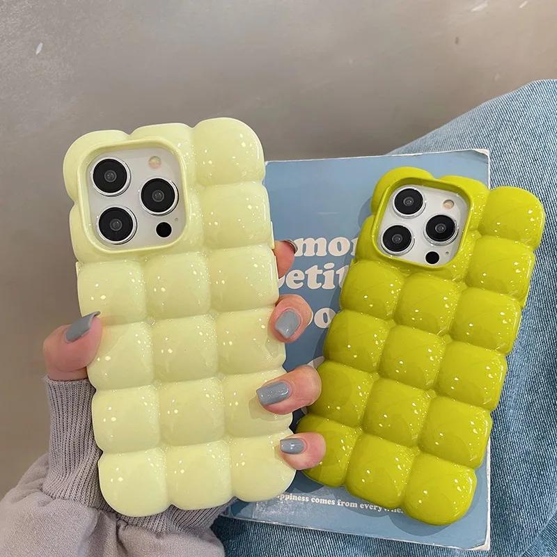 Милый мультяшный 3D чехол-решетка для iPhone 15 14 13 16 Pro Max 12 11, глянцевый, конфетный, однотонный, из мягкого силикона, противоударный