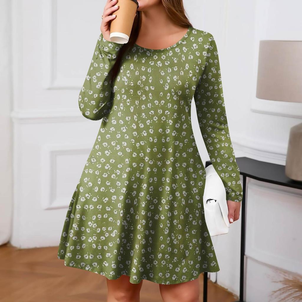 Plus Size Women's Gradient Print Casual Spring/Autumn Pocket Round Neck Long Sleeve Dress