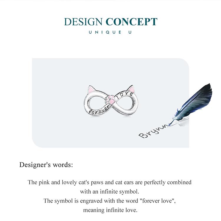 BAMOER из стерлингового серебра 925 пробы, милый розовый кот и бесконечный символ, бусина для женщин, браслет и браслет, ювелирные изделия своими руками