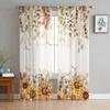 Pastoral Style Eucalyptus Leaves Sunflower Plant Sheer Curtains Home Window Decor Voile Tulle Curtains For Living Room Bedroom