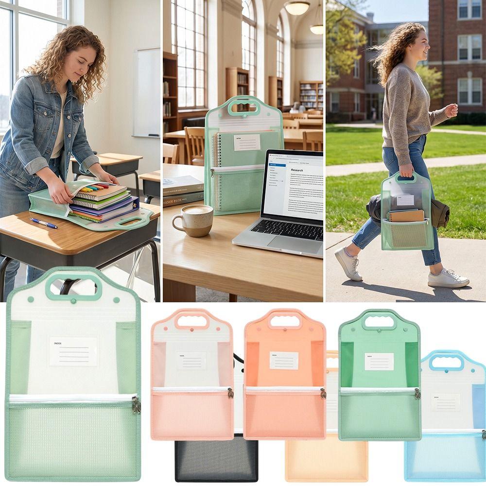Zipper-Type A4 Document Bag Large Capacity Student Book Bag Homework Bag Test Paper Bag  Office