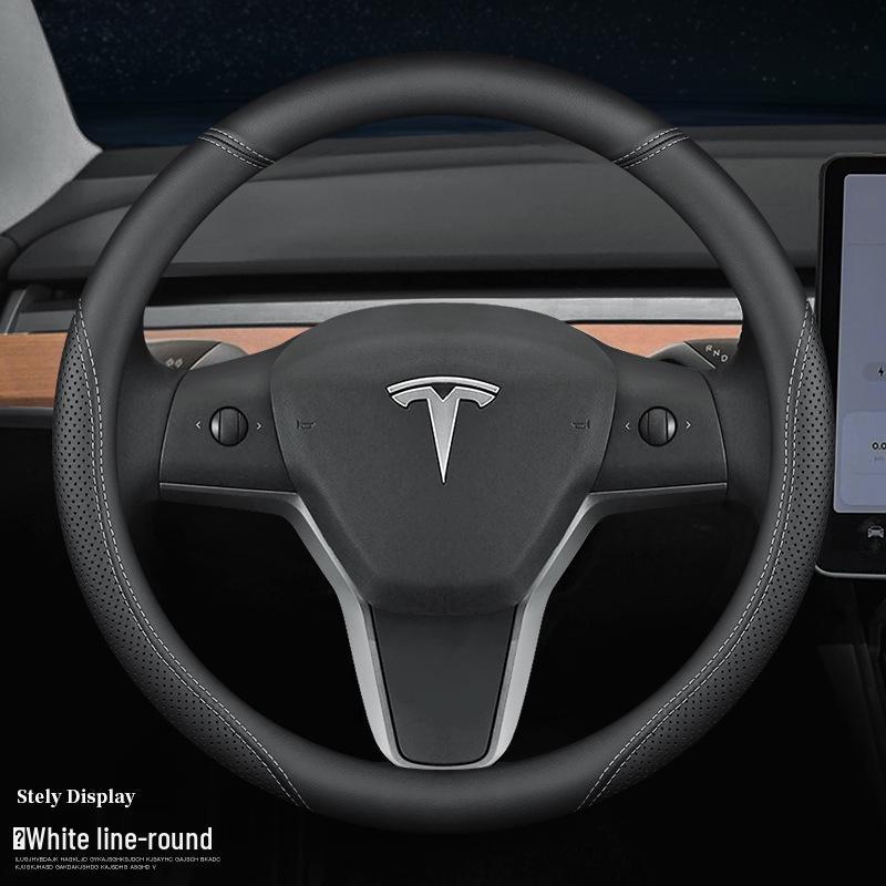Tesla Steering Wheel Covers: Genuine Leather, Anti-Slip, All-Season for Model 3, Y, X, S