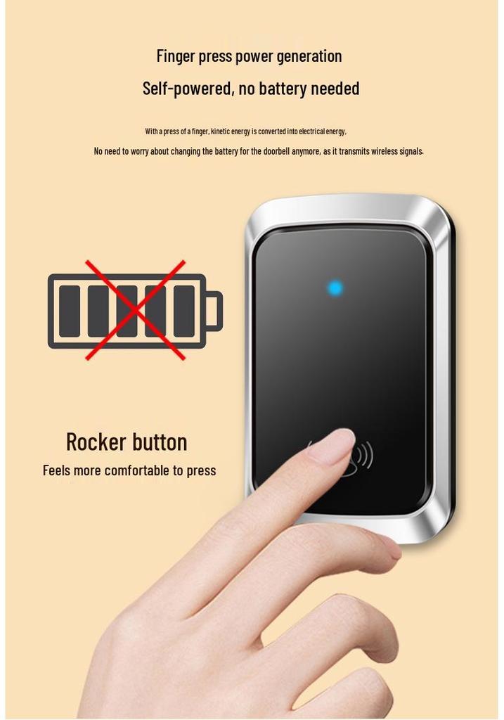 Self-Powered Waterproof Wireless Doorbell with Long-Range Remote and Elderly Call Button