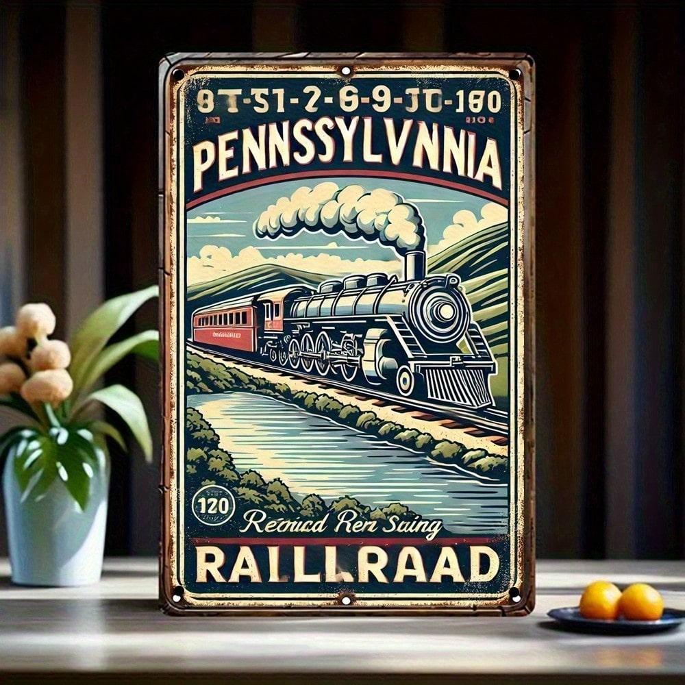 Винтажная жестяная табличка Pennsylvania Railroad Ретро Пейзаж с поездом Настенный Декор Металлическая Пластина