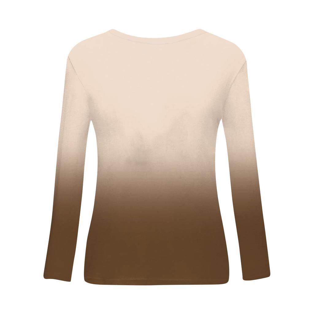 Женская мода повседневный топ с длинным рукавом с градиентным принтом и круглым вырезом