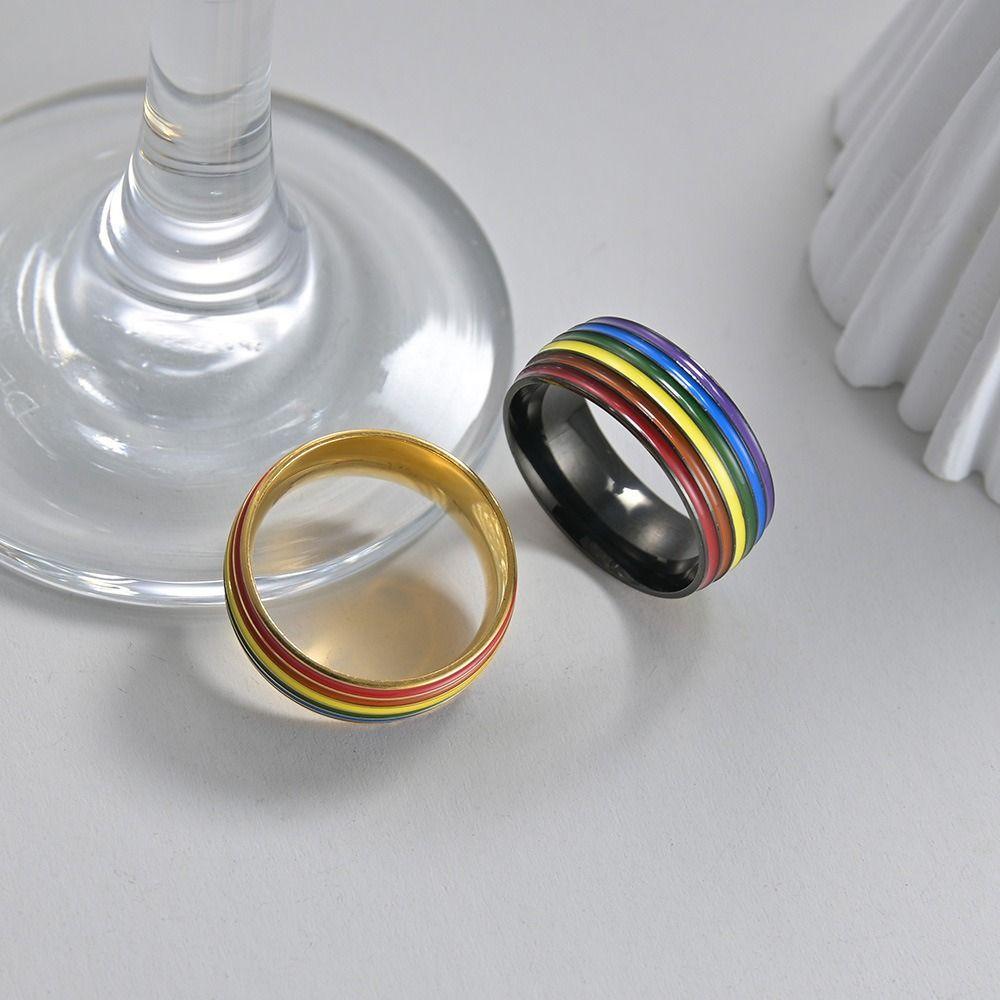 Stainless Steel Multicolour Rainbow Rings Enamel Finger Knuckle Bands Unisex Couple Rings  Woman