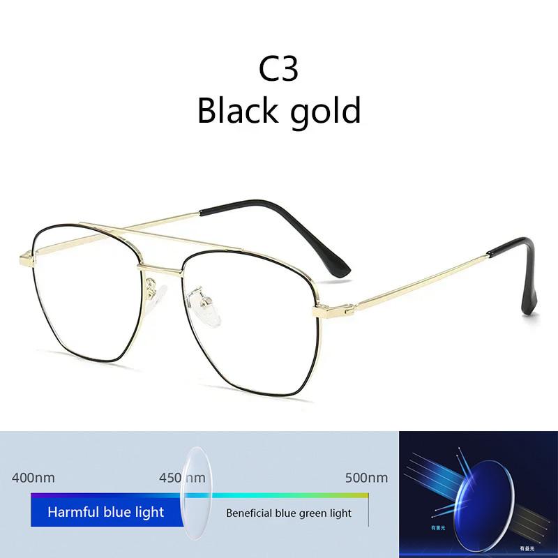 Stainless Steelanti Blue Light Lens Plain Glasses New Flat Light Mirror Double Beam Literature Mirror Frame High Quality
