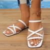 Fashion Women's Plus Size Narrow Band Open Toe Slippers Fashion Square Toe Flat Slides Female New Weightlight Square Heel Slippers Mujer