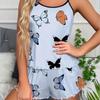 Women's Pajama Set Butterfly Print Sleepwear Summer Sleeveless Cami Tops & Shorts Pyjama Pjs Suit Soft  Home Clothes Loungewear