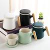 Ceramic Wooden Handle Mug with Lid Tea Separating Cup Office Water Cup Advertising Gift