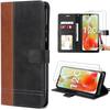 Case for Xiaomi Redmi 12C - Redmi 11A with 2 Tempered Glasses - Protection Leather Effect Brown-Black