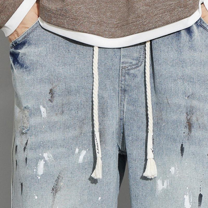 Весна и осень Мужские новые свободные универсальные повседневные джинсы в стиле ретро с граффити