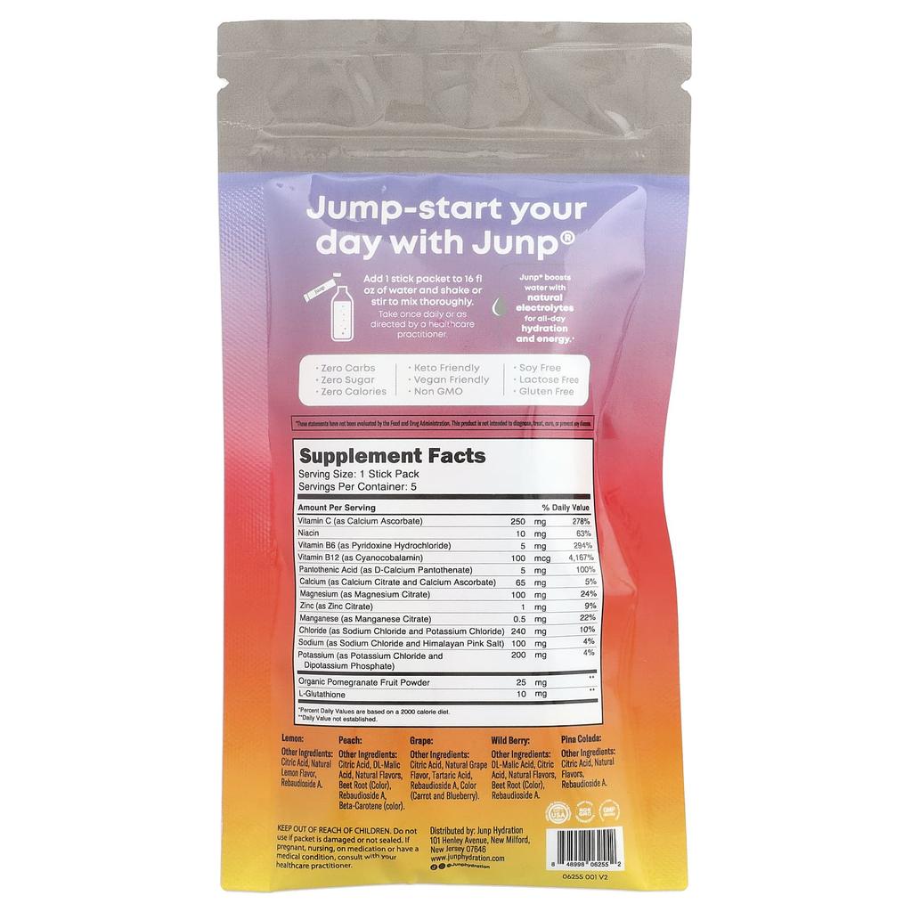 JUNP Hydration Electrolyte Powder Mix, Variety Pack, 5 Stick Packs, 18.9g (0.67oz)