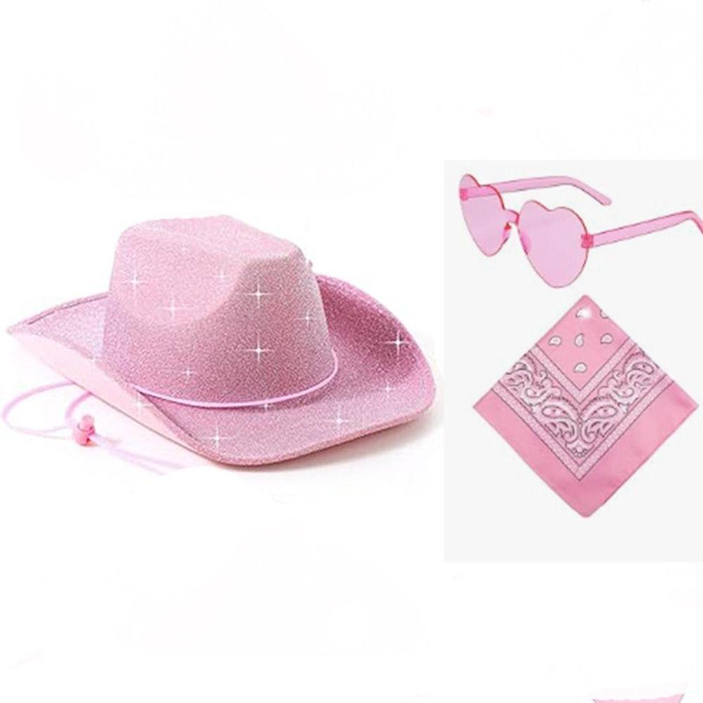 3pcs Funny Happy Hen Party Decor Shining Bachelorette Party Decor Western Cowboy Hat  Costume Party