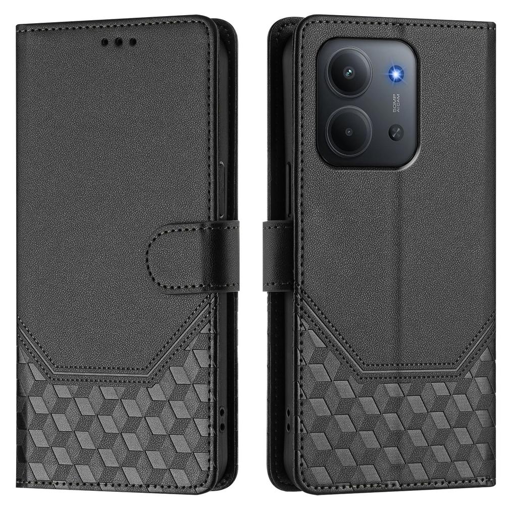 Для Xiaomi Redmi 15C 5G (США) (173мм)/Xiaomi Redmi 15C 4G (США) (173мм) Чехол для телефона из кожи с рисунком в виде сот и защитой от RFID, с ремешком.