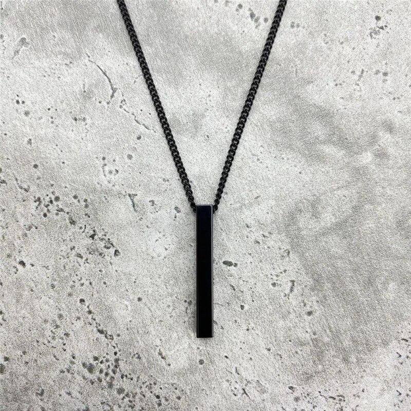 Hot Classic Rectangle Pendant Necklace Stainless Steel Black Color Cuban Chain Necklace For Men Jewelry Gift