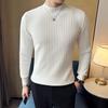 Однотонный мужской полосатый вязаный свитер в британском стиле, облегающий, с полувысоким воротником, мужские повседневные свитера, подходящие ко всему, пуловеры с длинным рукавом