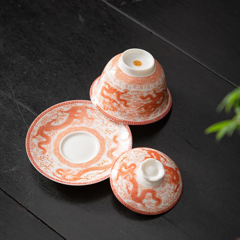 Sushih Ceramic Red Nine-Dragon Sancai Gaiwan Tea Bowl