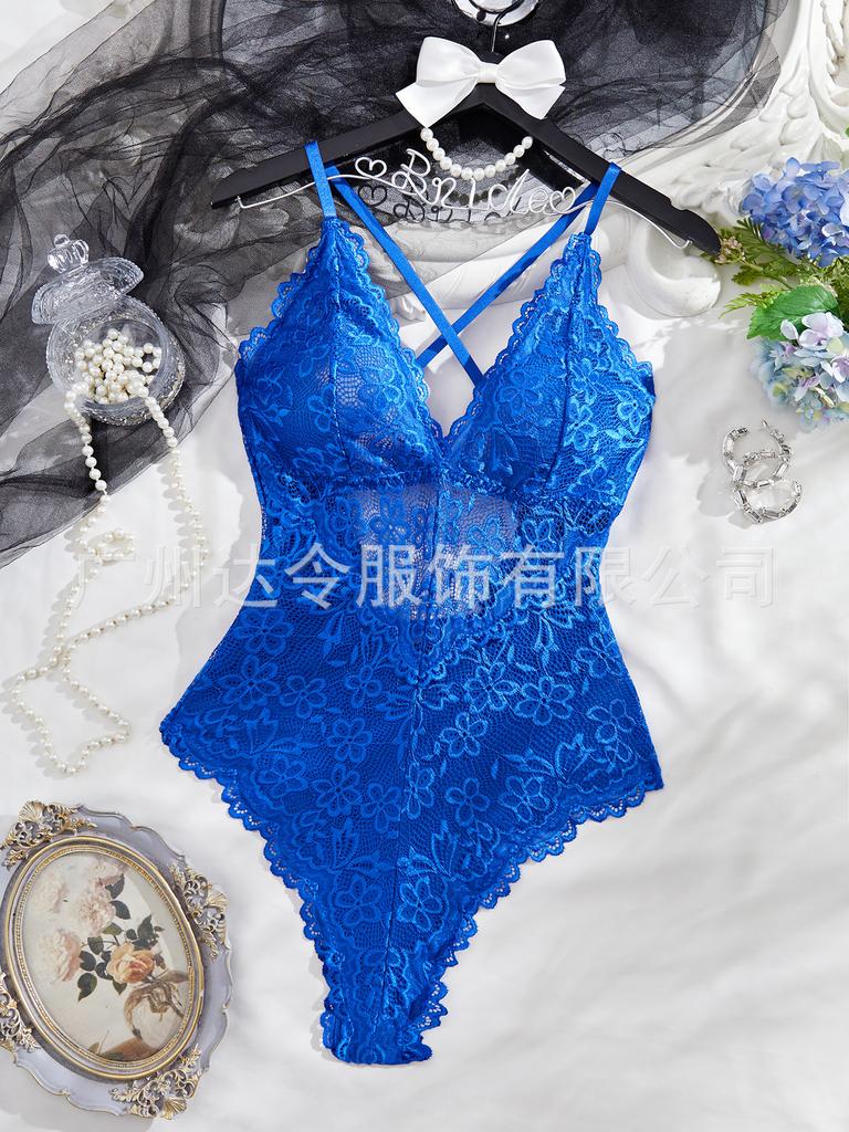 New underwear women's solid color V-neck lace splicing sex onesie