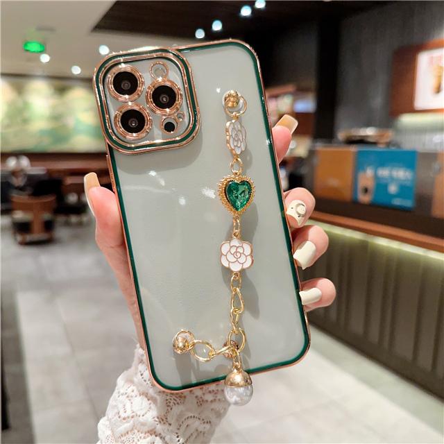 Plating Diamond Pearl Flower Bracelet Case For Redmi Note 12 11 10 9A 9T/iPhone 11 12 13 14 Pro Max X XR XS /Samsung S23 S22 Ultra A14 A34 A54 A33 A53
