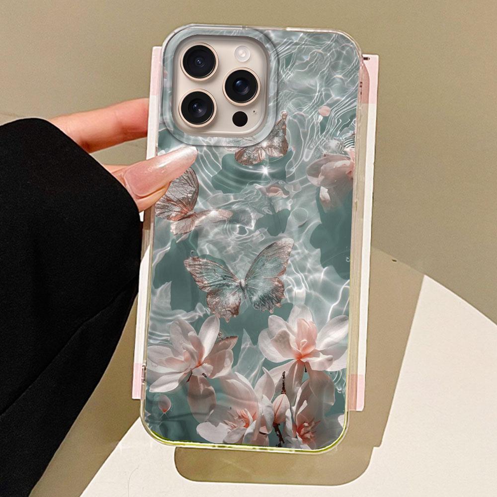 Чехол для телефона с текстурой «Водная волна», с бабочкой и цветком, для iPhone 16 15 14 7 8 Plus 13 11 12 Pro Max X XS XR SE 2022 2020 16e