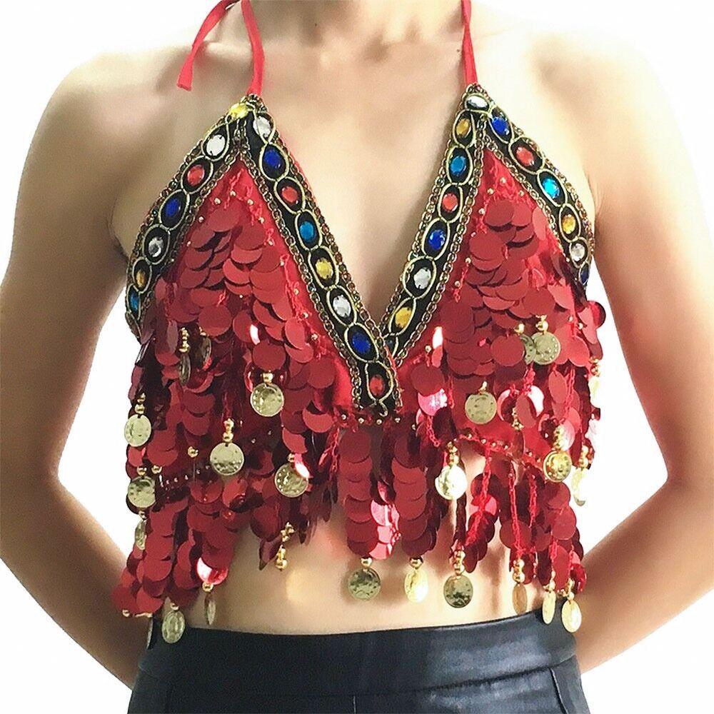 Women Dance Wear Nightclub Tassel Belly Dance Bra Halter Bra Show Costumes Performance Top