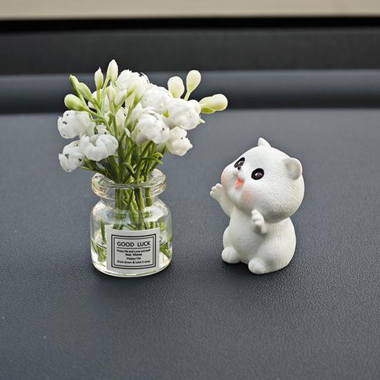 Декор приборной панели автомобиля Мини Кролик с цветком в вазе для цветов Украшения для салона автомобиля Подарок для женщин и мужчин Владельцев автомобилей