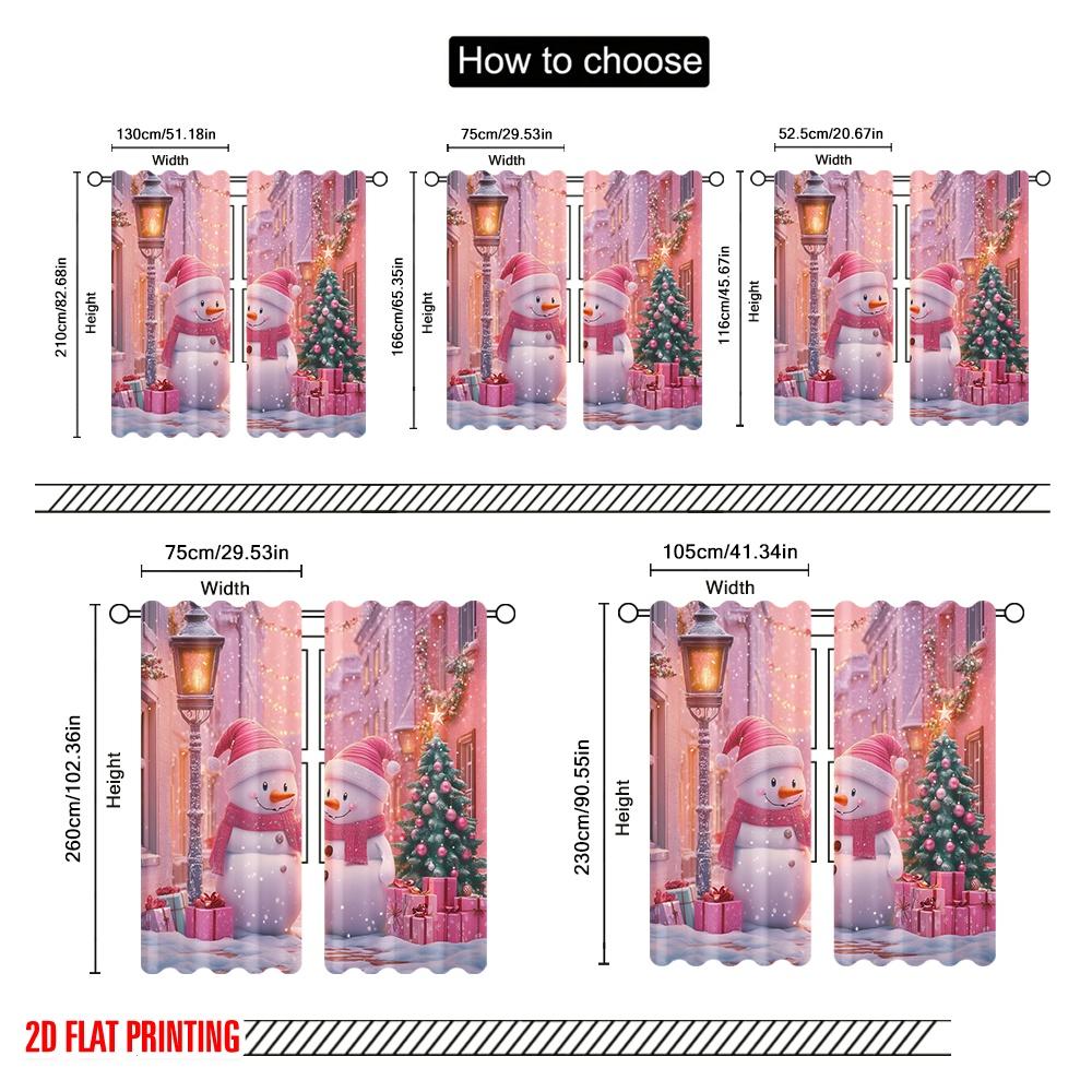 2pcs,2D plane printing Curtains Digital Printed Cute Snowmen Christmas Tree Gifts (2) Polyester Fabric (without rod) Festive for
