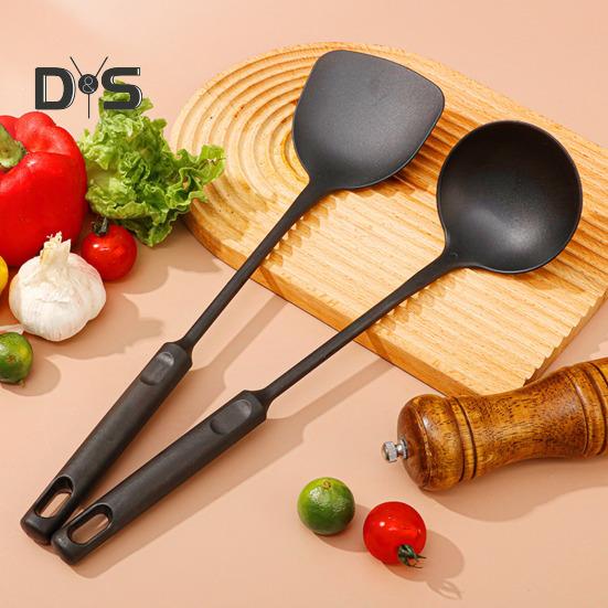 Набор из лопатки и половника для вока, удлиненная ручка, ложка для супа с гладкими краями, не царапающая кухонная утварь