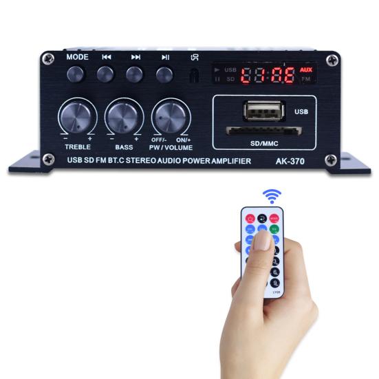 AK370 Усилитель мощности Искажения Беспроводной Совместимый с Bluetooth Многофункциональный Низкое Подключение 12В/220В 2-канальный Аудиоусилитель
