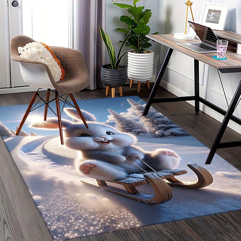 1pc Anime Bunny Chair Mat - Winter Wonderland Design for Office and Home Decor - Non-Slip Carpet Suitable for All Seasons.C048