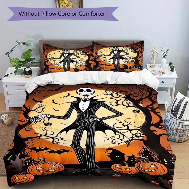 3pcs Halloween Jack Skellington Bedding Set, Includes Quilt Cover and Pillowcases, Suitable for All Seasons, Machine Washable, Ideal Gift fo