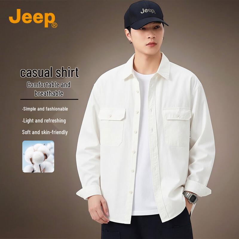 JEEP Men's 100% Cotton Loose-Fit Utility Shirt Jacket