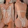 Белое Сексуальное Женское Белье Прозрачное С Глубоким V-образным Вырезом и Бантом Эротичный Боди Подвеска Трусики Пижамы Экзотические Костюмы