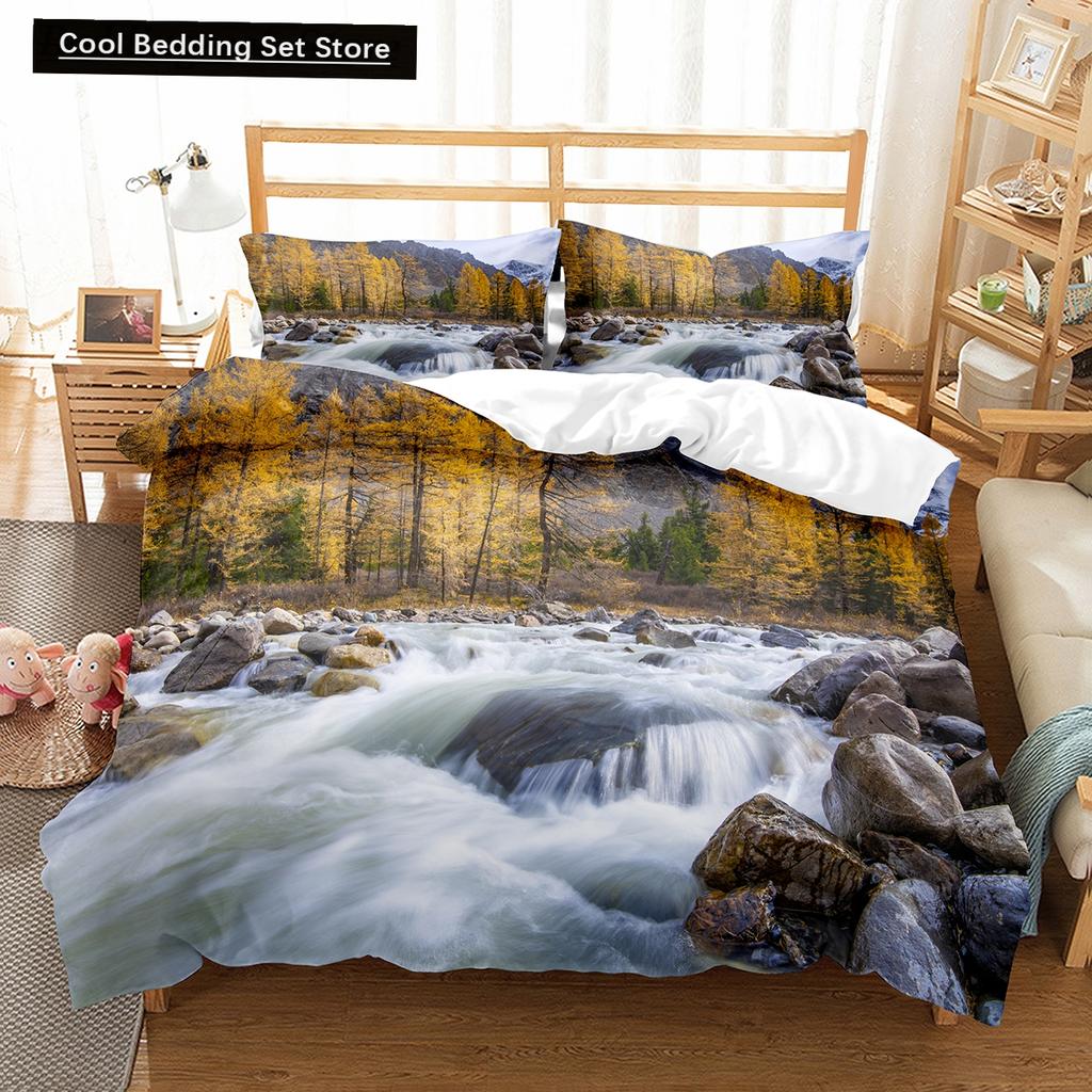 Altai Mountains King Queen Duvet Cover Natural Landscape Bedding Set Forest Lake Scenery Quilt Cover Polyester Comforter Cover