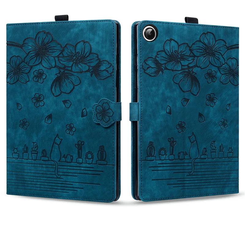 Case for Samsung Galaxy Tab A9 Plus 11 Inch Cover Emboss 3D Flower Cat Wallet Stand Cover for Galaxy Tab A9 Plus A9 8.7 Case