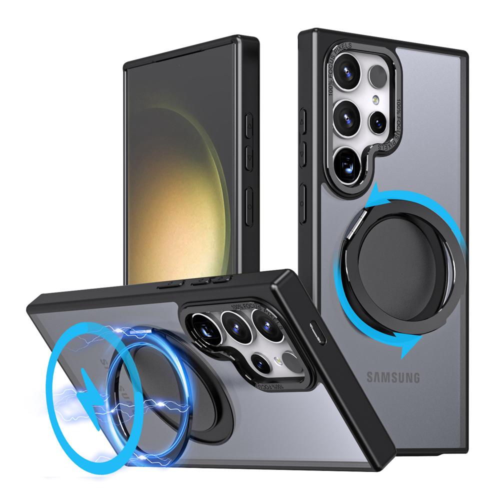KEYSION Матовый чехол для Samsung Galaxy S24 Ultra 5G S24+ S23 FE 360 ° вращающееся магнитное кольцо прозрачный чехол для телефона
