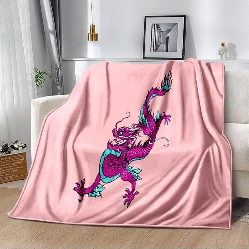 3D Print Chinese Dragon Blanket Soft Sofa Cover Throw Blanket Fleece Tapestry Lightweight Warm Bed Blankets for Bedroom Couch