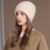 Вязаная шапка из кроличьего меха, модная и универсальная, для осени и зимы, с защитой ушей, шапка-мешок на голову, женская шерстяная шапка