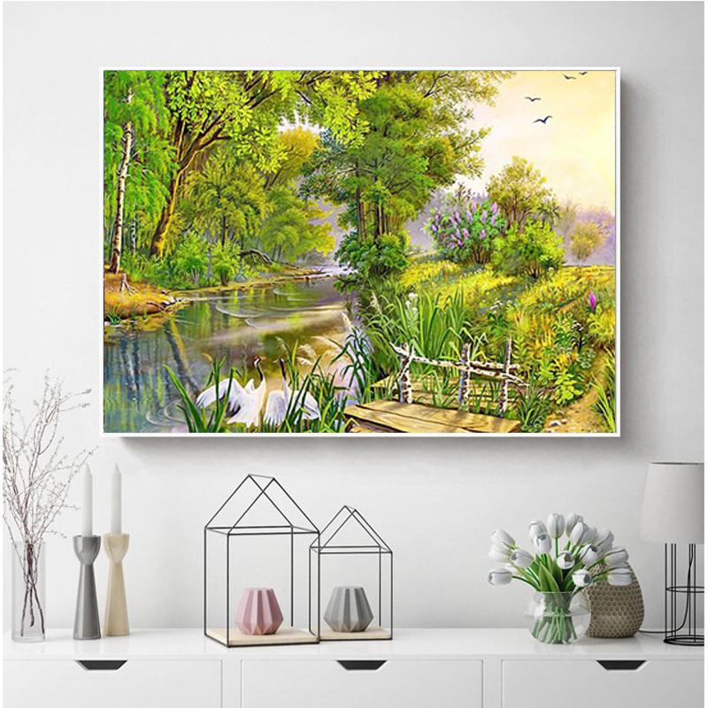 5D DIY Алмазная картина Вышивка крестом Дерево Пейзаж Круглый горный хрусталь Картина Алмазная вышивка