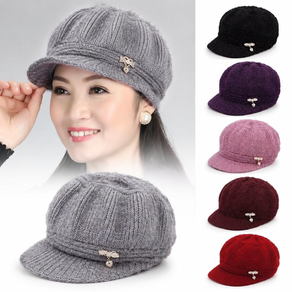 Windproof Pumpkin Beret Hat Thickened Ear Protection Cap Fashion Beanies Hat for Middle Aged Women